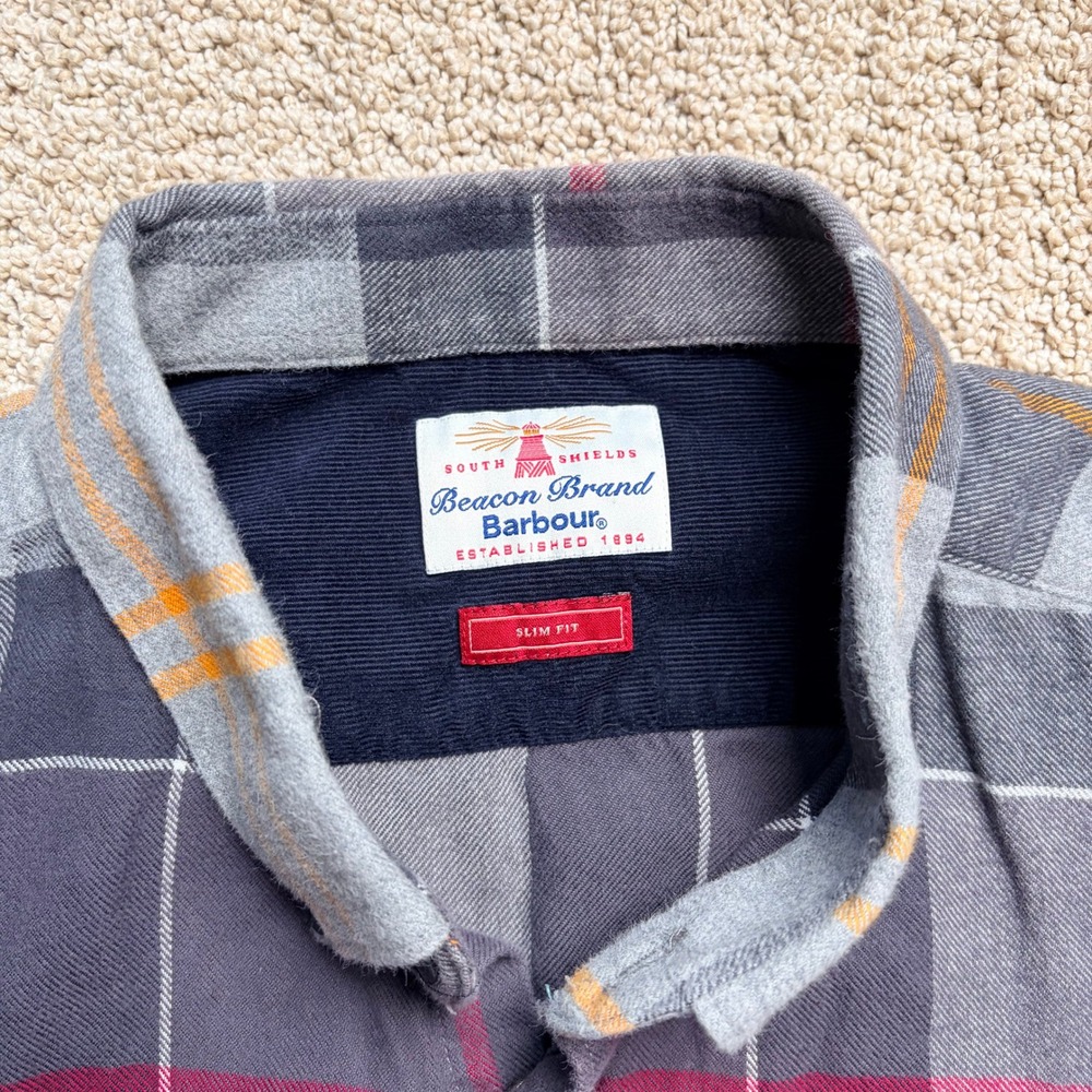 Barbour Mens M Beacon Brand Johnny Slim Fit Grey Plaid Cotton Flannel Shirt - Picture 3 of 7